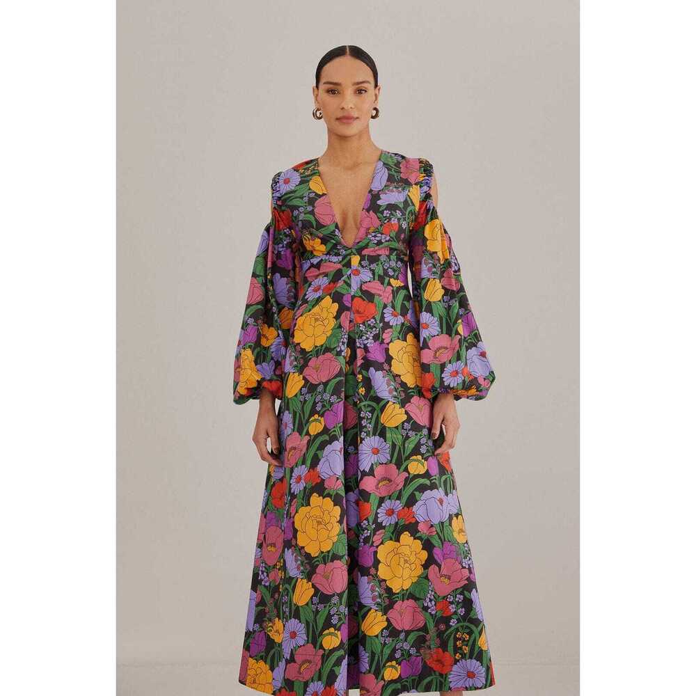 FARM Rio Black Bucolic Garden Cut Out Maxi Dress Size XLBUCOLIC GARDEN BLACK / X